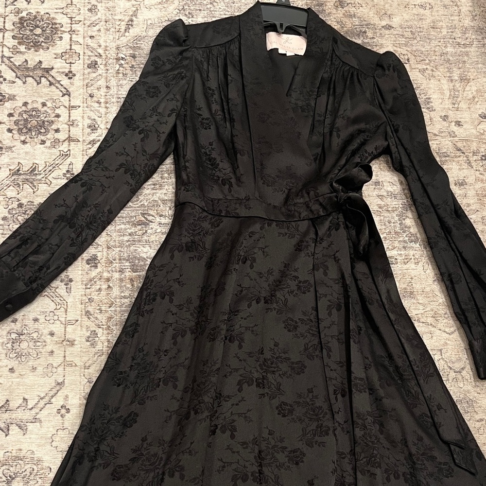 Black Long-Sleeve Floral Wrap Dress - Women